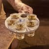 Shot glass serving tray holder for six glasses with handle