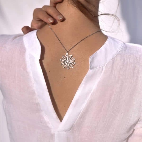 Spider Web Necklace, Minimalist Web Pendant, Symbolic Jewelry, Gothic Style Necklace