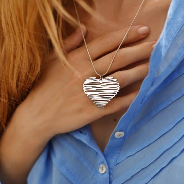 Heart Pendant Necklace, Minimalist Love Jewelry, Scribble Heart Necklace, Romantic Gift