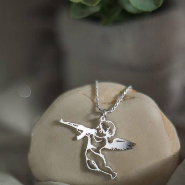 Angel with AK necklace, Guardian with gun pendant, Cupid with kalashnikov, Cupidon AK-47