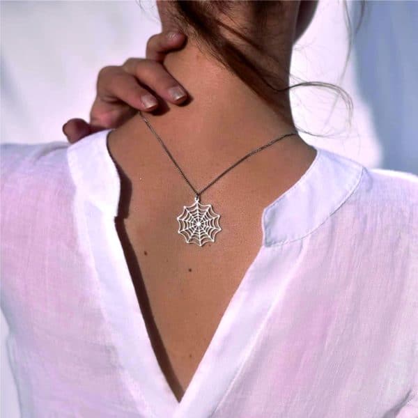 Spider Web Necklace, Minimalist Web Pendant, Symbolic Jewelry, Gothic Style Necklace