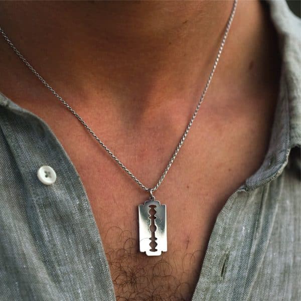 Razor Blade Pendant Necklace for Men, Brutal Masculine Jewelry, Minimalist Edgy Statement Necklace