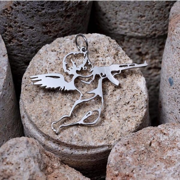 Angel with AK necklace, Guardian with gun pendant, Cupid with kalashnikov, Cupidon AK-47