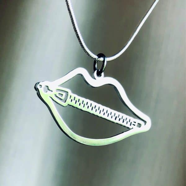 Lips Zipper Pendant Necklace with Bold Modern Design, Unique Statement Jewelry Gift for Her
