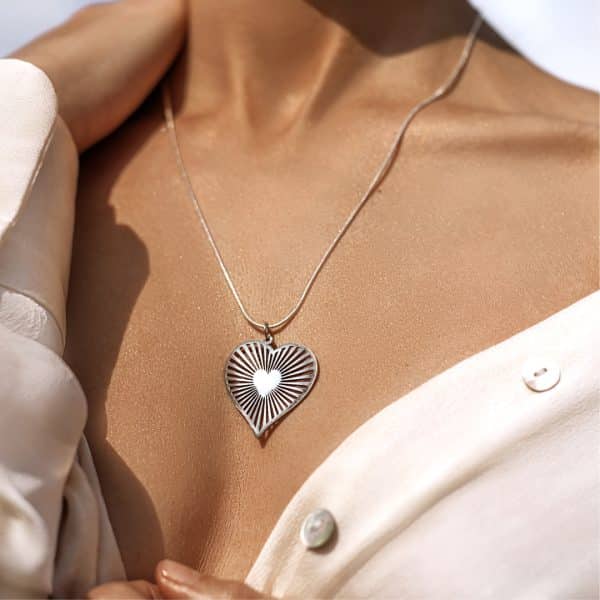 Heart in Heart Necklace with Sun Rays – Minimalist Love Pendant, Romantic Jewelry for Her