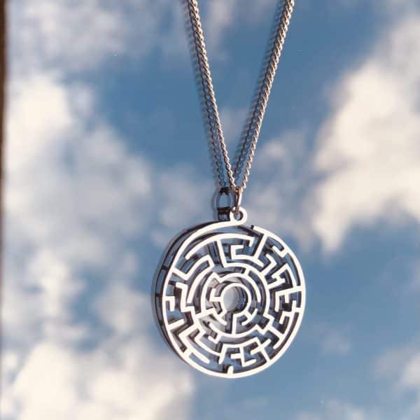 Labyrinth Necklace – Minimalist Maze Pendant, Symbol of Journey & Inner Path, Gift for her