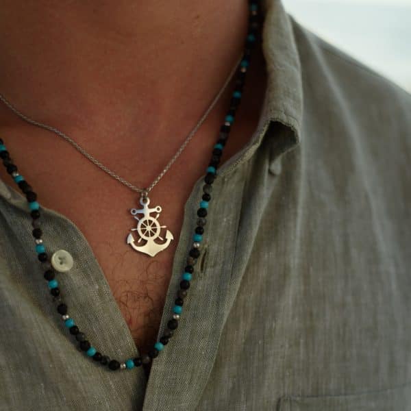 Anchor & Ship Wheel Necklace – Nautical Pendant for Men, Sailor & Sea Lover Gift, Gift for him